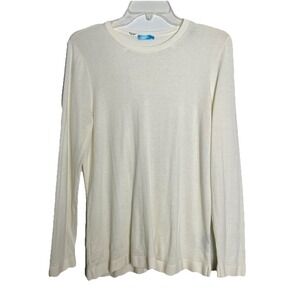J.McLaughlin Ivory Henri Cashmere Blend Sweater Scalloped Hem Preppy‎ Large